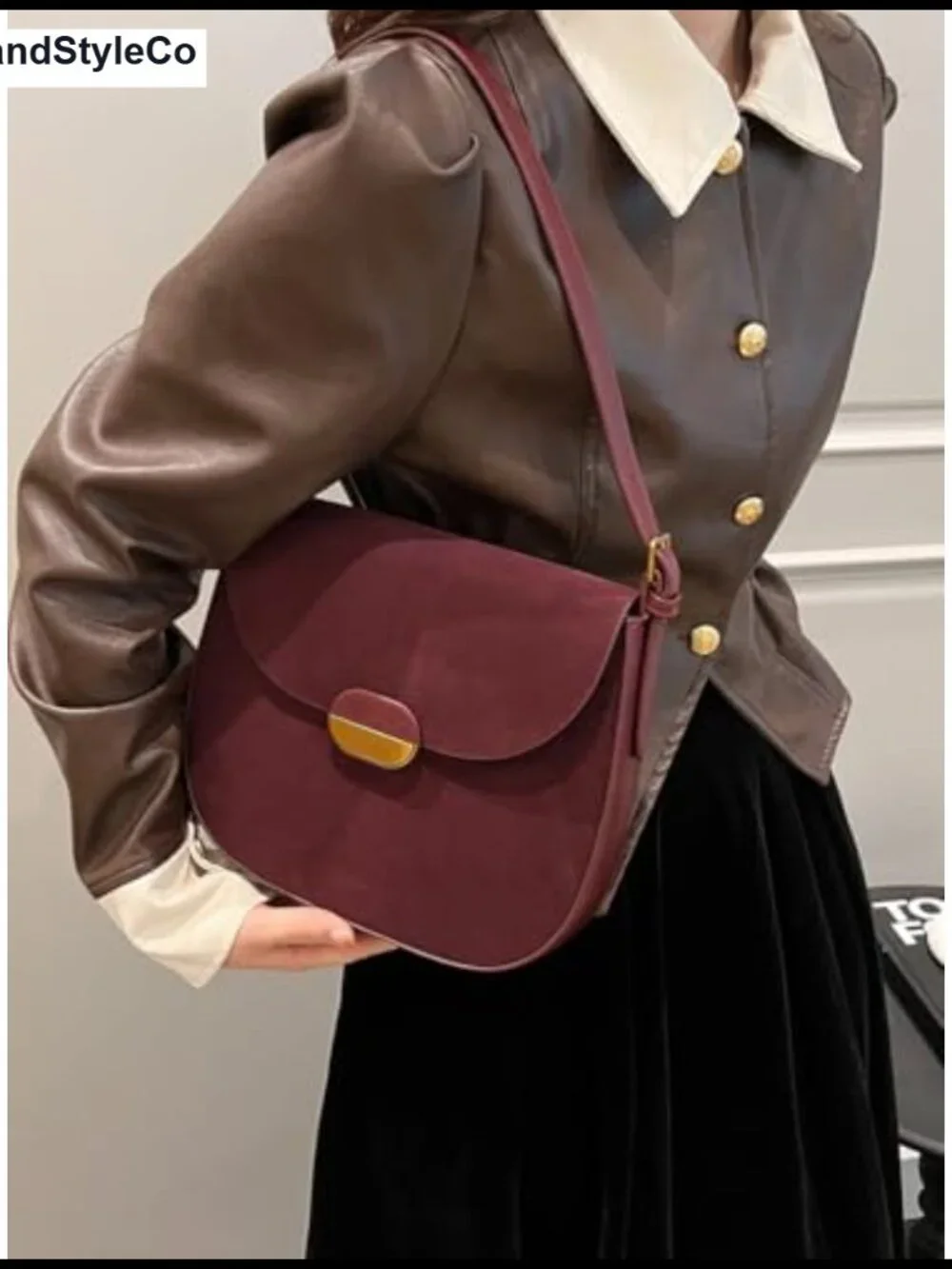 Faux Suede Saddle Satchel Bag with Two Straps Crossbody Shoulder Bag